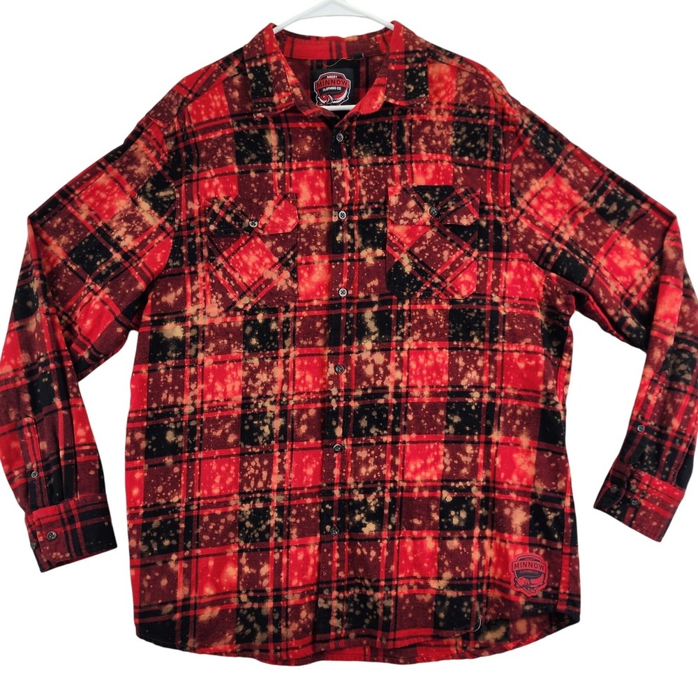 Angry Minnow Clothing Co Flannel Shirt Men's Red‎ Black Plaid Santa Patch XL